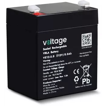 Voltage AGM Batterie 12V 5Ah VE12-5.0 (6-9 Jahre Lebensdauer)