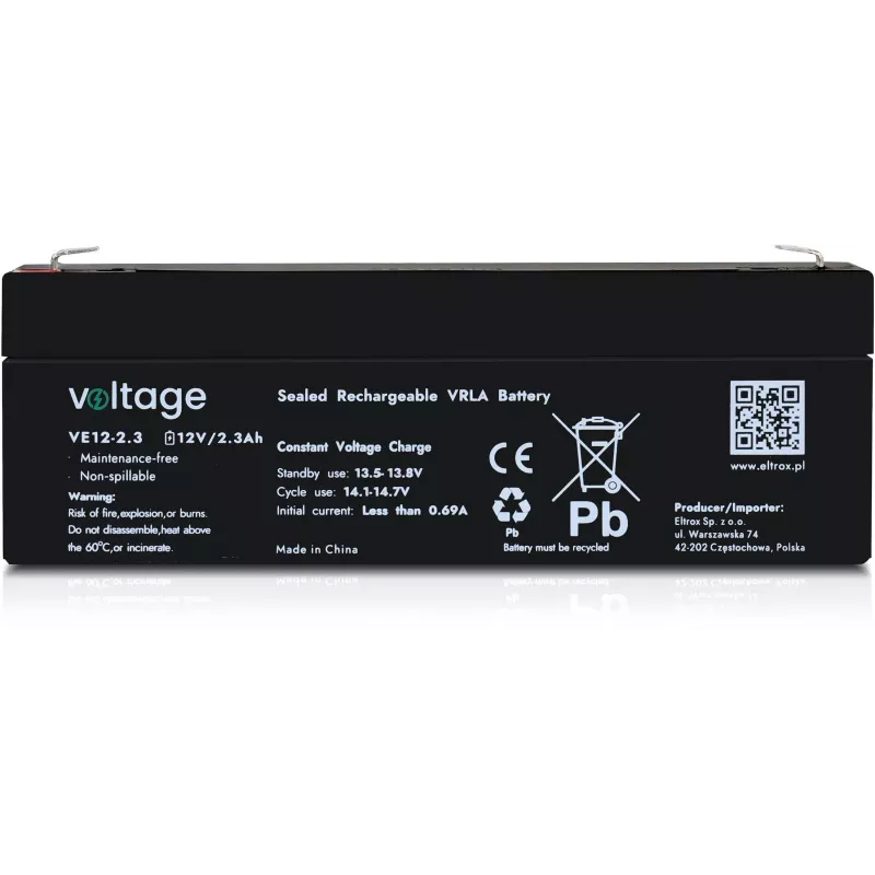 VOLTAGE AGM Batterie 12V 2,3Ah VE12-2.3 (6-9 Jahre Lebensdauer)