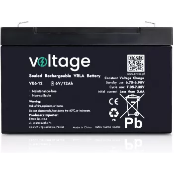 VOLTAGE AGM Batterie 6V 12Ah VE6-12 (6-9 Jahre Lebensdauer)