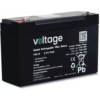 VOLTAGE AGM Batterie 6V 12Ah VE6-12 (6-9 Jahre Lebensdauer)