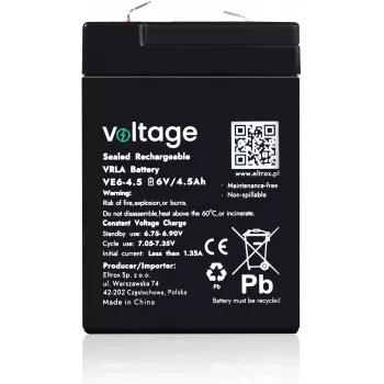 VOLTAGE AGM Batterie 6V 4,5Ah VE6-4.5 (6-9 Jahre Lebensdauer)