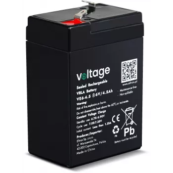 VOLTAGE AGM Batterie 6V 4,5Ah VE6-4.5 (6-9 Jahre Lebensdauer)