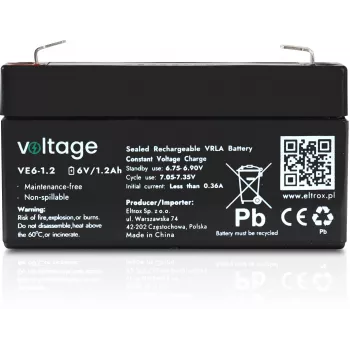 AGM-Batterie Voltage 6V 1,2Ah VE6-1.2 (Design Life 6-9 Jahre)