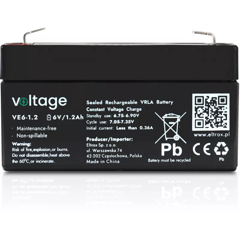 AGM-Batterie Voltage 6V 1,2Ah VE6-1.2 (Design Life 6-9 Jahre)