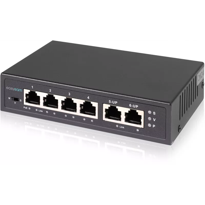 EasyCam EC-POE-SW42 6-Port PoE Switch (4 PoE + 2 Uplink) 60W