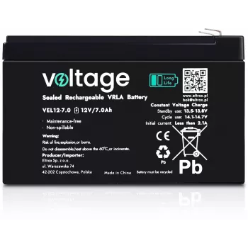 Voltage Long Life AGM Batterie 12V 7Ah VEL12-7.0 (15 Jahre Designlebensdauer)