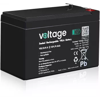 Voltage Long Life AGM Batterie 12V 9Ah VEL12-9.0 (15 Jahre Designlebensdauer)