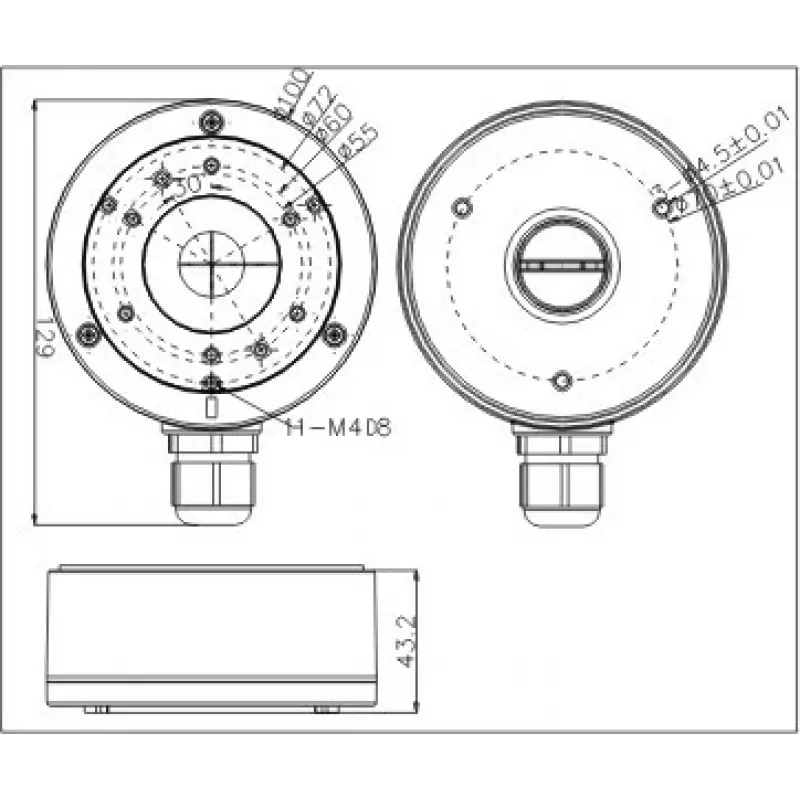 MITON MT-P1280 Aufputz-Abzweigdose, IP54, Grau (RAL 7035), 128x80x50 mm