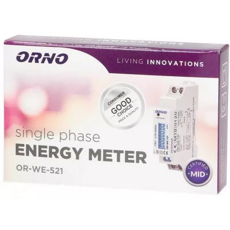 ORNO OR-WE-521 Einphasen-Stromzähler 230V 40A DIN-Schiene LCD Hintergrundbeleuchtung