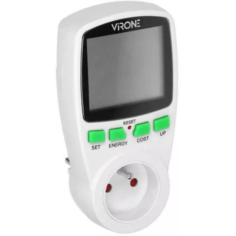 VIRONE EM-4 Einphasen-Energiezähler mit LCD-Display, 16A, 3680W, Schuko-Stecker