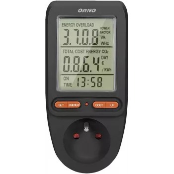 ORNO OR-WAT-435/B Energiekostenmessgerät und Stromverbrauchsmesser, 230V, 16A, LCD-Display, Schwarz