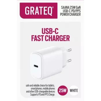 GRATEQ SAANA GaN USB-C 25W PD/PPS Wandladegerät Weiß