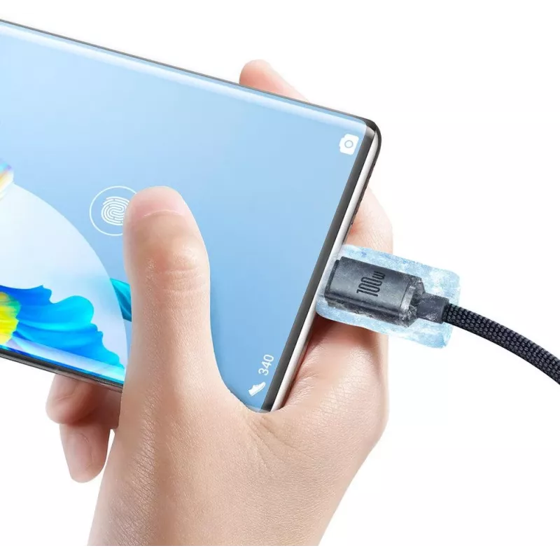 Baseus Crystal Shine USB-A auf USB-C Kabel 1,2m 100W 6A QC 3.0 Geflochtenes Nylon Schwarz