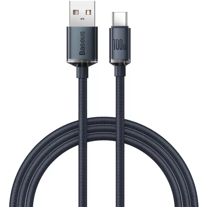 Baseus Crystal Shine USB-A auf USB-C Kabel 1,2m 100W 6A QC 3.0 Geflochtenes Nylon Schwarz