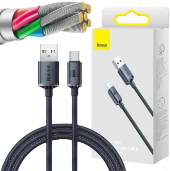 Baseus Crystal Shine USB-A auf USB-C Kabel 1,2m 100W 6A QC 3.0 Geflochtenes Nylon Schwarz