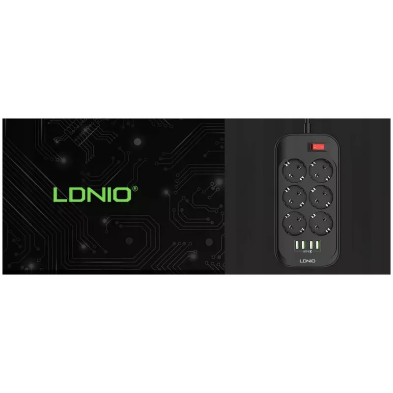 LDNIO SE6403 Steckdosenleiste 6 Steckdosen + 4 USB-Ladeanschlüsse, 2m Kabel, 2500W, Weiß