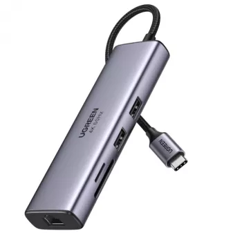 UGREEN 60515 7-in-1 USB-C-Hub, 4K 60Hz HDMI, Ethernet, 100 W PD, grau