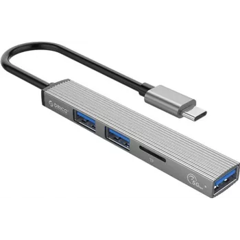 ORICO AH-12F-GY-BP USB-C Hub mit 3x USB-A-Anschlüssen und MicroSD-Kartenleser, Aluminium, Space Gray