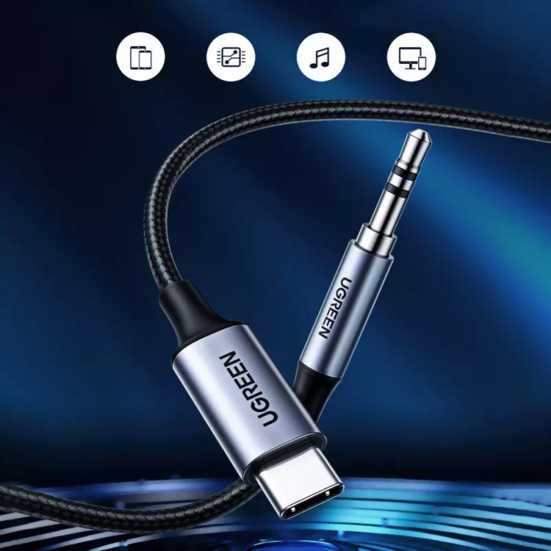 UGREEN AUX Stereo Audio Kabel 3,5mm Mini Klinke auf USB Type-C 1m Schwarz (CM450 20192)