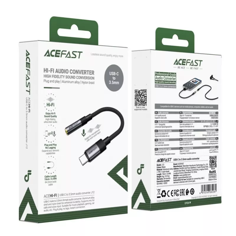 Acefast USB-C auf 3,5 mm J12 Audio-Adapter Schwarz