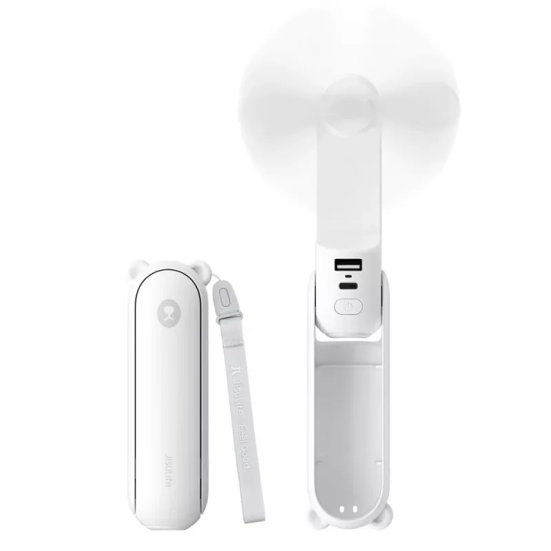JISULIFE Handheld Fan 8 Weiß Tragbarer USB-Ventilator mit Powerbank 2000mAh und Taschenlampe