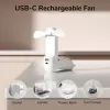 JISULIFE Handheld Fan 8 Weiß Tragbarer USB-Ventilator mit Powerbank 2000mAh und Taschenlampe