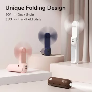 JISULIFE Handheld Fan 8 Weiß Tragbarer USB-Ventilator mit Powerbank 2000mAh und Taschenlampe