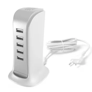 Dudao 5x USB-Ladegerät mit integriertem EU-Netzkabel Weiß (A5EU)