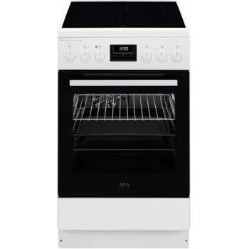 AEG CCB56491BW Freistehender Elektroherd mit Glaskeramik-Kochfeld, 73L Umluftbackofen & 39L konventionellem Backofen, Weiß
