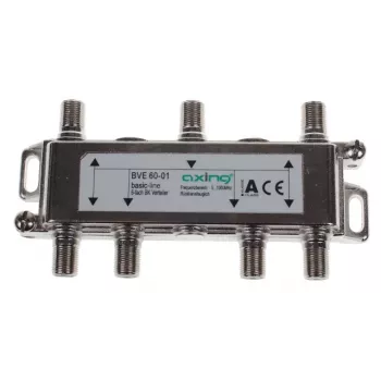 AXING AX BVE 6-01 6-fach TV/SAT Verteiler, 75 Ohm, F-Anschluss, Druckguss-Zink, Schwarz