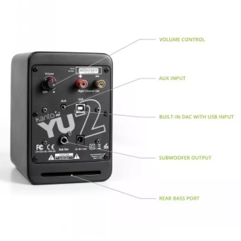 Kanto Audio YU2MB-CG 3-Driver Aktivlautsprecher mit USB-DAC und 3,5-mm-AUX - Matt Schwarz (inkl. Netzkabel Typ C & G)