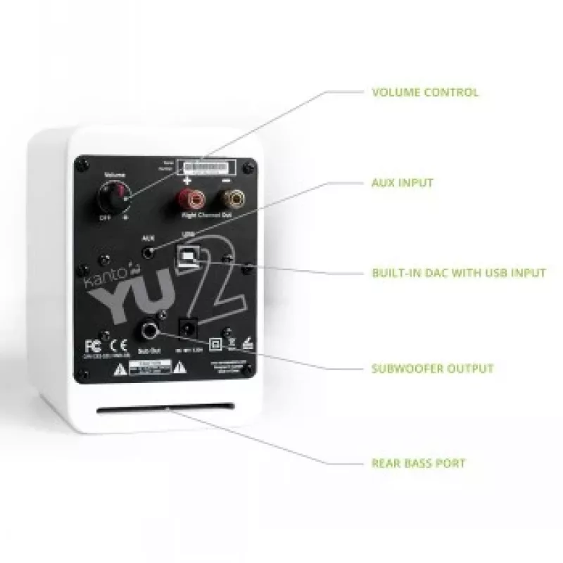 KANTO AUDIO YU2MW-CG Aktiv-Bookshelf-Lautsprecher mit USB-DAC und 3,5-mm-AUX - Mattweiß (inkl. Netzkabel Typ C & G)