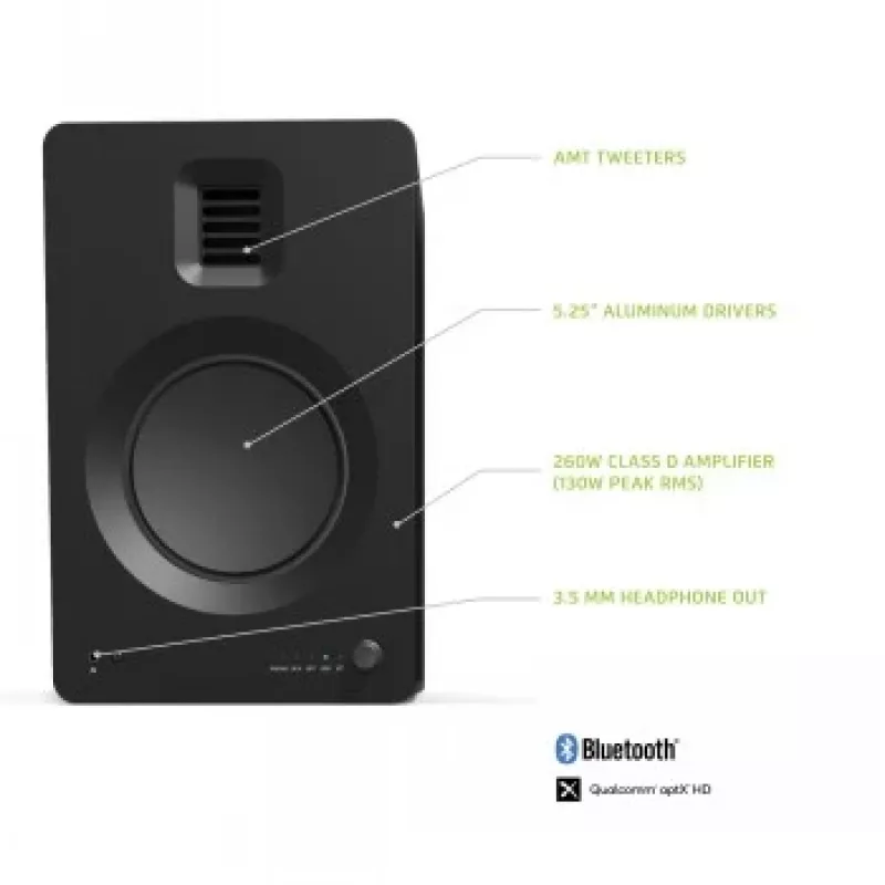 KANTO AUDIO TUKMB-FG Premium Aktivlautsprecher mit Kopfhörerausgang, USB-DAC, integriertem Phono-Vorverstärker, Bluetooth, Matt Schwarz (inkl. Netzkabel Typ F & G)