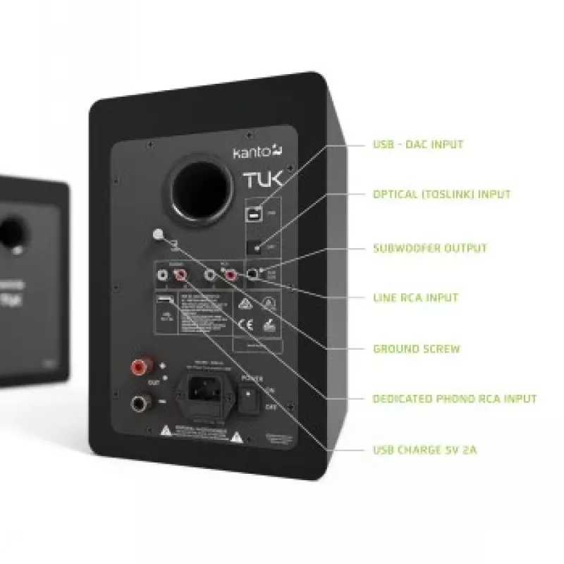 KANTO AUDIO TUKMB-FG Premium Aktivlautsprecher mit Kopfhörerausgang, USB-DAC, integriertem Phono-Vorverstärker, Bluetooth, Matt Schwarz (inkl. Netzkabel Typ F & G)