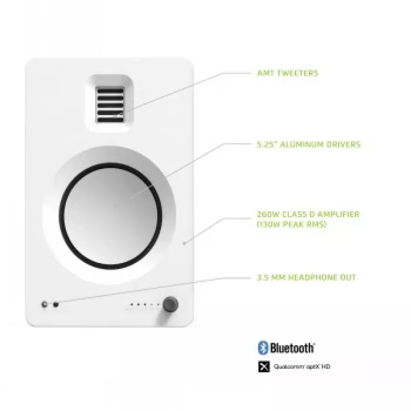 KANTO AUDIO TUKMW-FG Premium Aktivlautsprecher mit Kopfhörerausgang, USB-DAC, integriertem Phono-Vorverstärker, Bluetooth, Mattweiß (inkl. Netzkabel Typ F & G)