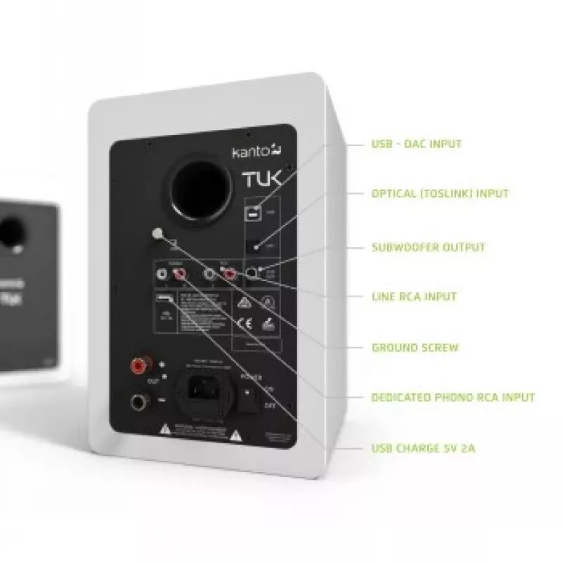 KANTO AUDIO TUKMW-FG Premium Aktivlautsprecher mit Kopfhörerausgang, USB-DAC, integriertem Phono-Vorverstärker, Bluetooth, Mattweiß (inkl. Netzkabel Typ F & G)
