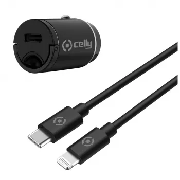 CELLY CCMINILIGHT – Auto-Ladegerät USB-C + USB-C auf Lightning Kabel 20W [PRO POWER]
