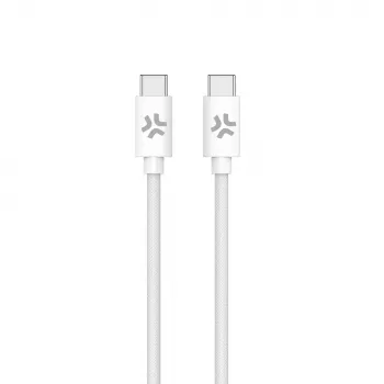 CELLY USBCUSBCCOTT - USB-C auf USB-C Baumwollgeflechtkabel Weiß (Power Delivery)