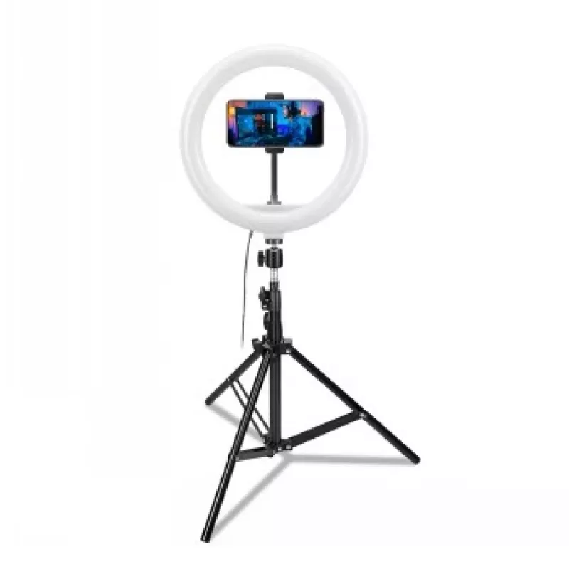 CELLY Ring Professional Stativ mit Licht - 160 cm, 10 Zoll LED-Ringleuchte, USB-betrieben, Schwarz