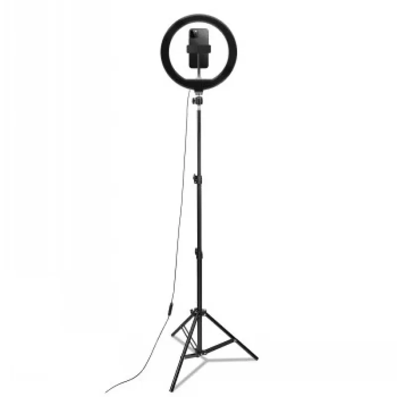 CELLY Ring Professional Stativ mit Licht - 160 cm, 10 Zoll LED-Ringleuchte, USB-betrieben, Schwarz