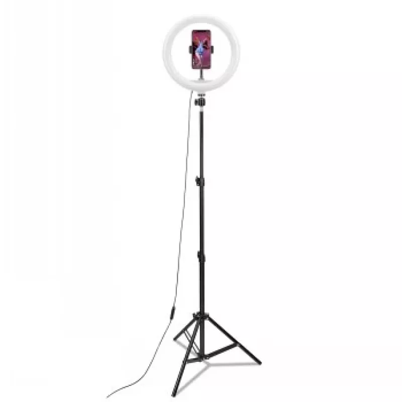 CELLY Ring Professional Stativ mit Licht - 160 cm, 10 Zoll LED-Ringleuchte, USB-betrieben, Schwarz