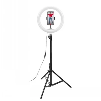 CELLY Ring Professional Stativ mit Licht - 160 cm, 10 Zoll LED-Ringleuchte, USB-betrieben, Schwarz