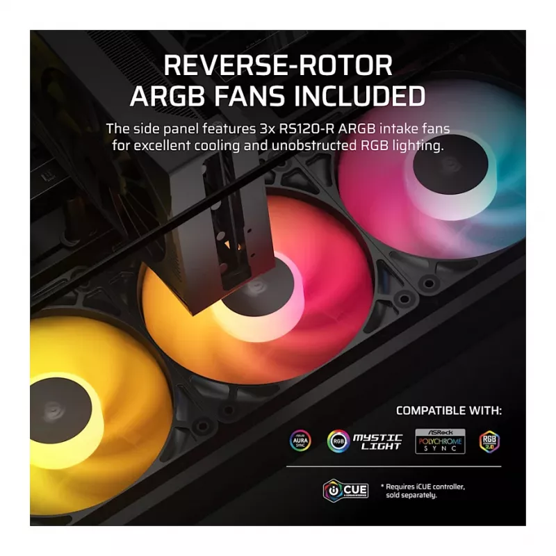 Corsair 280X RS-R ARGB Micro-ATX PC-Gehäuse, gehärtetes Glas, Schwarz, 3x LL120 RGB-Lüfter