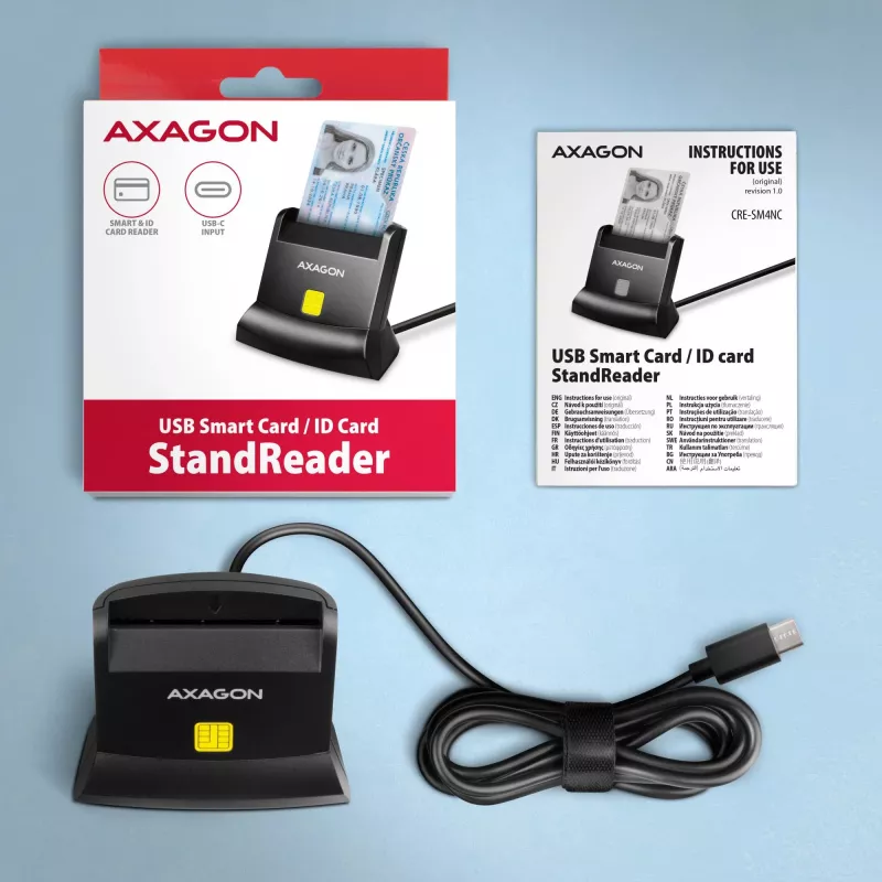AXAGON CRE-SM4NC USB-C Smart Card Stand Reader - Schwarz