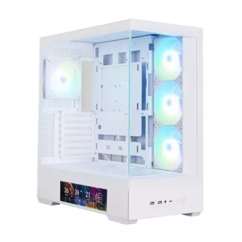 Zalman P40 DS White Mid-Tower PC-Gehäuse mit 4x 140mm ARGB-Lüftern, gehärteter Glasscheibe, Mesh-Frontpanel, Weiß