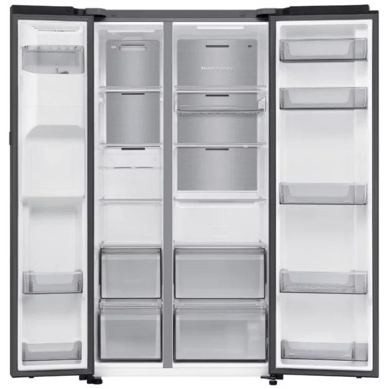 Samsung RS80F64KEFEO American Style Kühl-Gefrierkombination, 615L, Total No Frost, Wasser- und Eiswürfelspender mit Wasseranschluss, Edelstahl-Optik