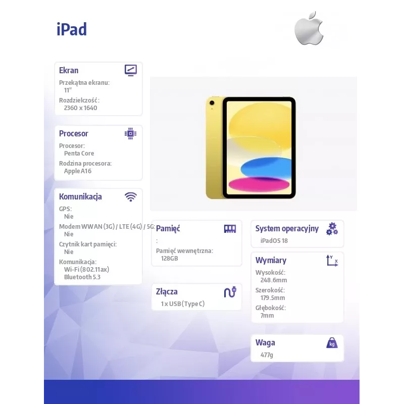 Apple iPad 10.9 11. Generation (2025) 128GB WiFi - Gelb