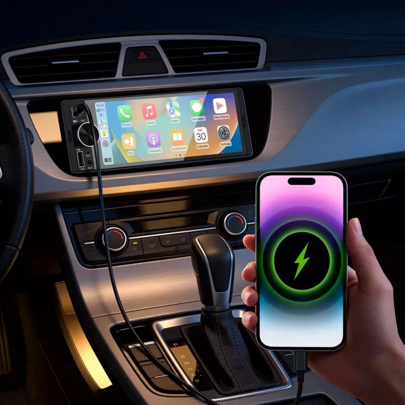 KRUGER & MATZ KM2016 1DIN Autoradio mit Apple CarPlay und Android Auto, 7-Zoll-LCD-Touchscreen, Bluetooth 5.0, FM/AM-Tuner, 4x45W