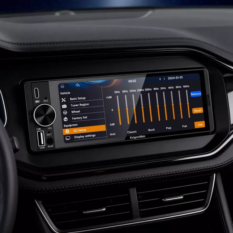 KRUGER & MATZ KM2016 1DIN Autoradio mit Apple CarPlay und Android Auto, 7-Zoll-LCD-Touchscreen, Bluetooth 5.0, FM/AM-Tuner, 4x45W