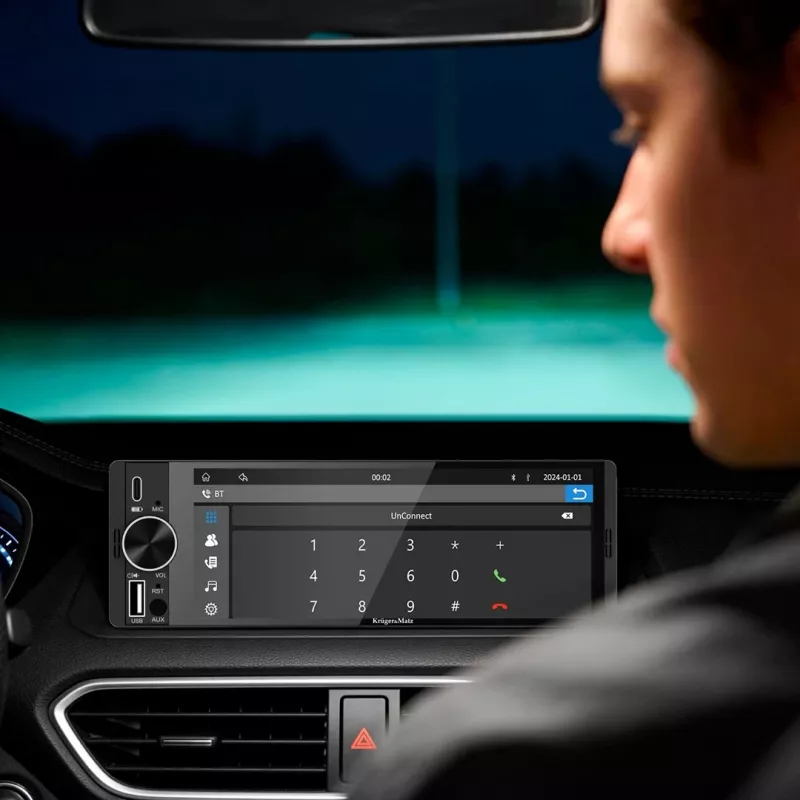 KRUGER & MATZ KM2016 1DIN Autoradio mit Apple CarPlay und Android Auto, 7-Zoll-LCD-Touchscreen, Bluetooth 5.0, FM/AM-Tuner, 4x45W